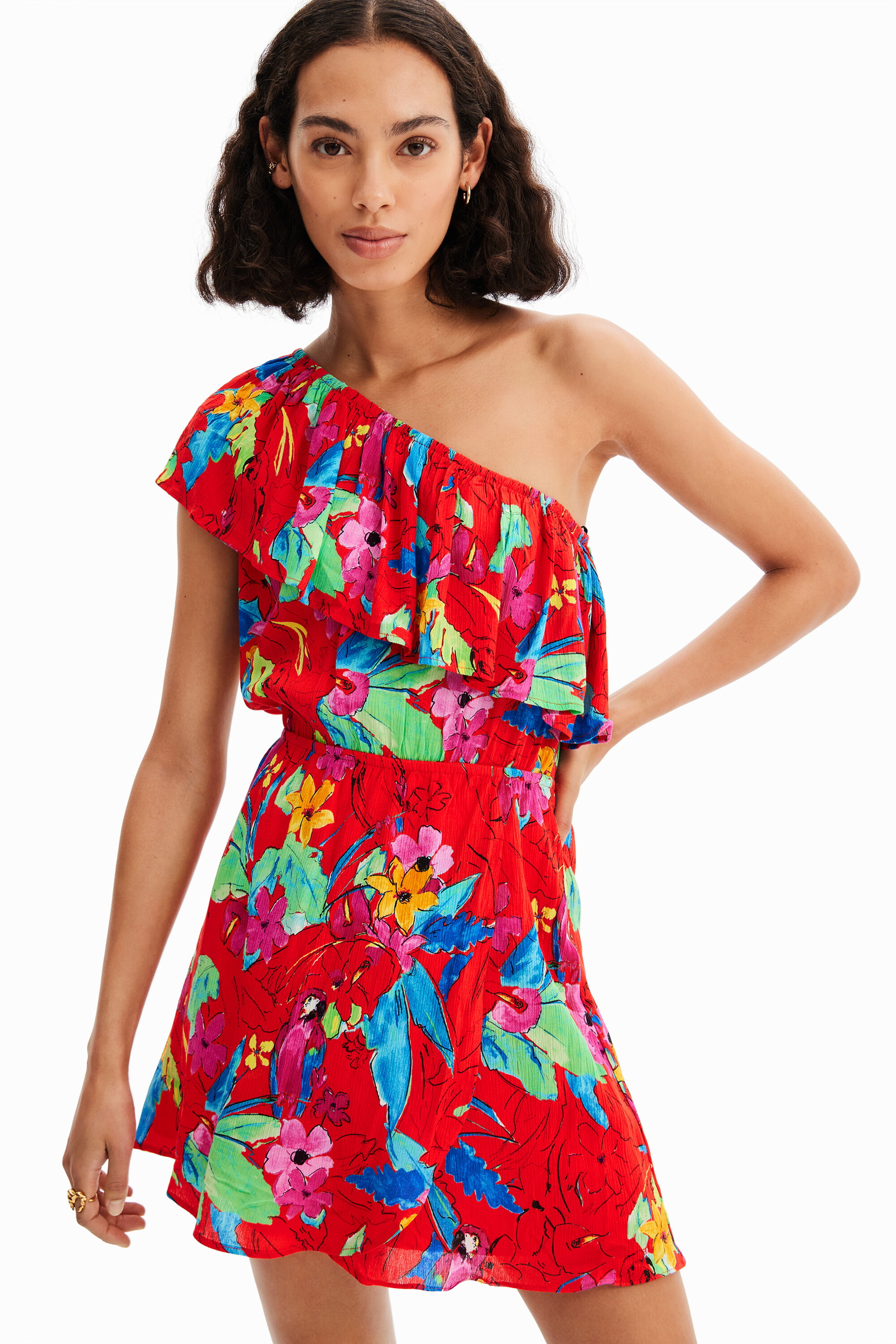 Robe courte asymétrique tropicale