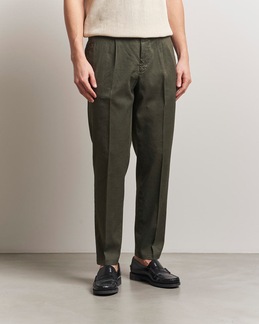 Briglia 1949 Pleated Linen Trousers Olive