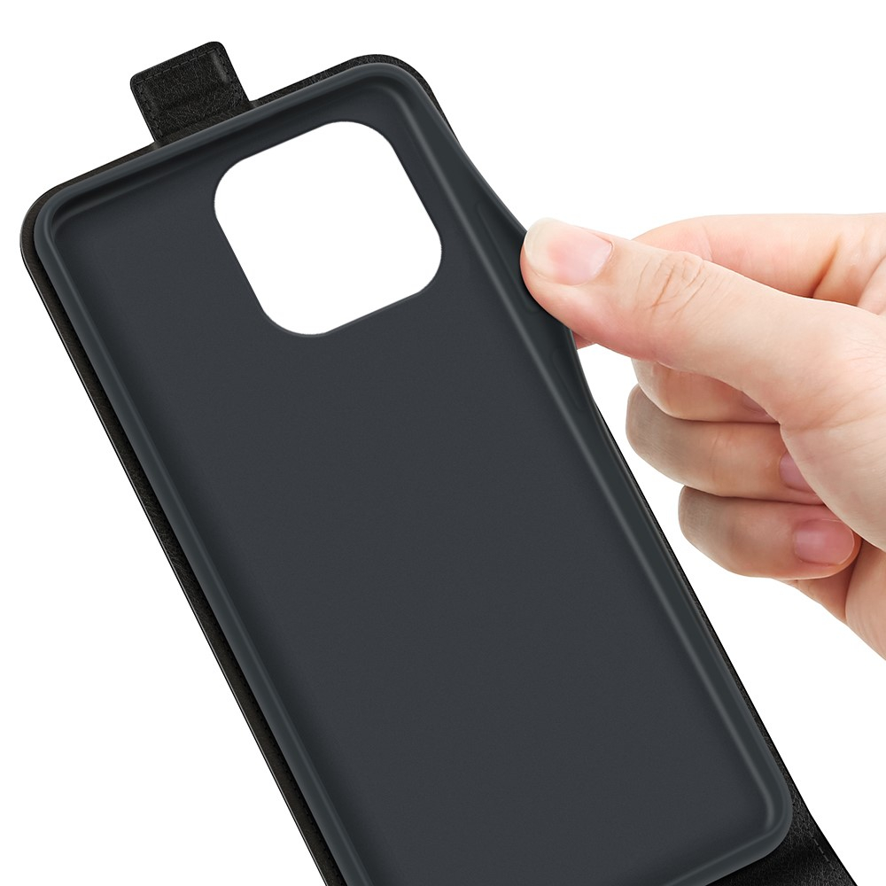 iPhone 15 Pro Leder Tasche Flip Cover Vertikal im Retro Look mit Kartenfach - Schwarz