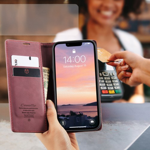 iPhone 16e Leder Tasche Flip Wallet Etui mit Kartenfächern - Rot