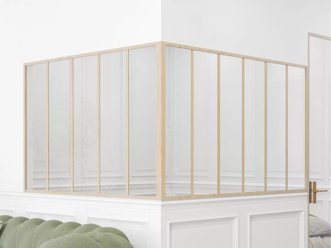 Verrière d'angle d'atelier en aluminium thermolaqué - L180 x L150 x H105 - Naturel clair - BAYVIEW