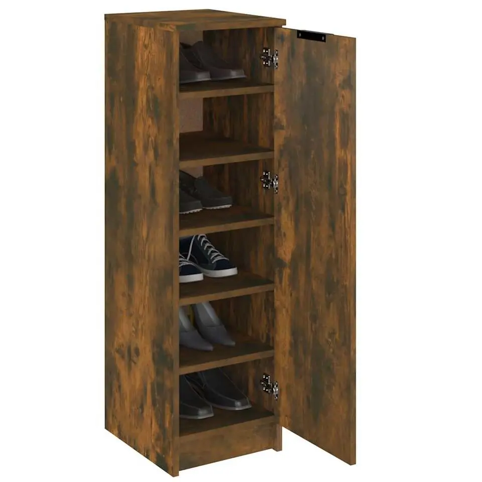 vidaXL - Schoenenkast met 1 deur - Gerookt eiken - Bewerkt hout - 30x35x100 cm