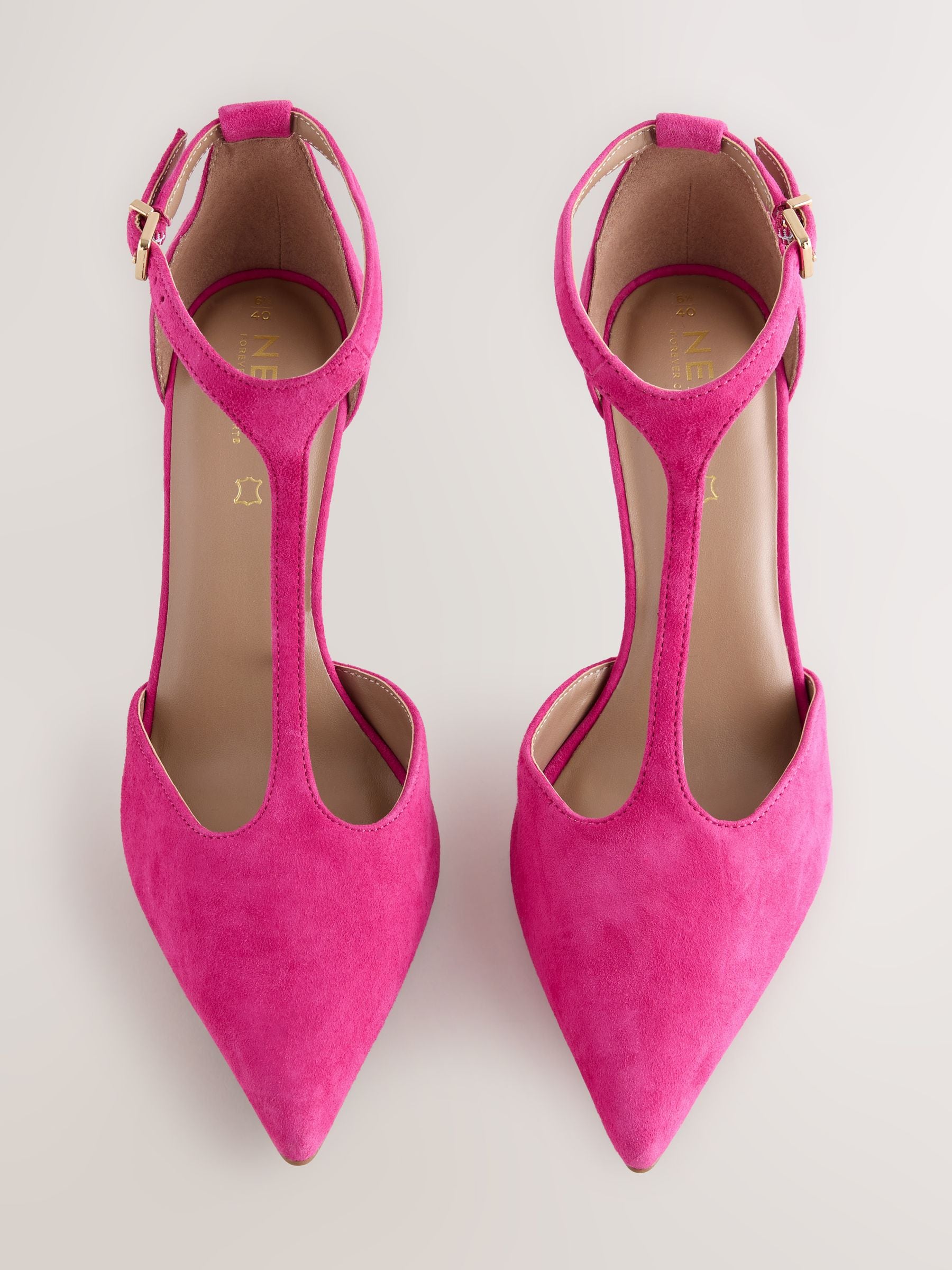 Roze suède - Leather T-Bar Pointed Toe Heels