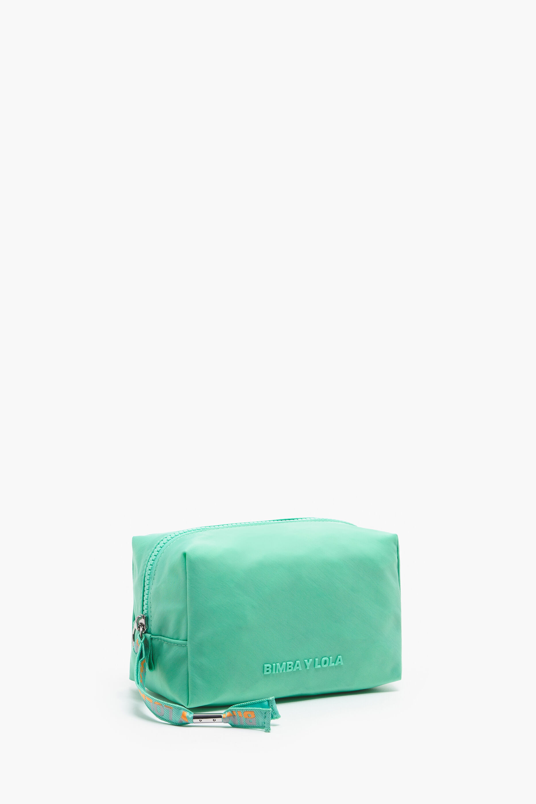 Nécessaire retangular tamanho M, em nylon verde-água.