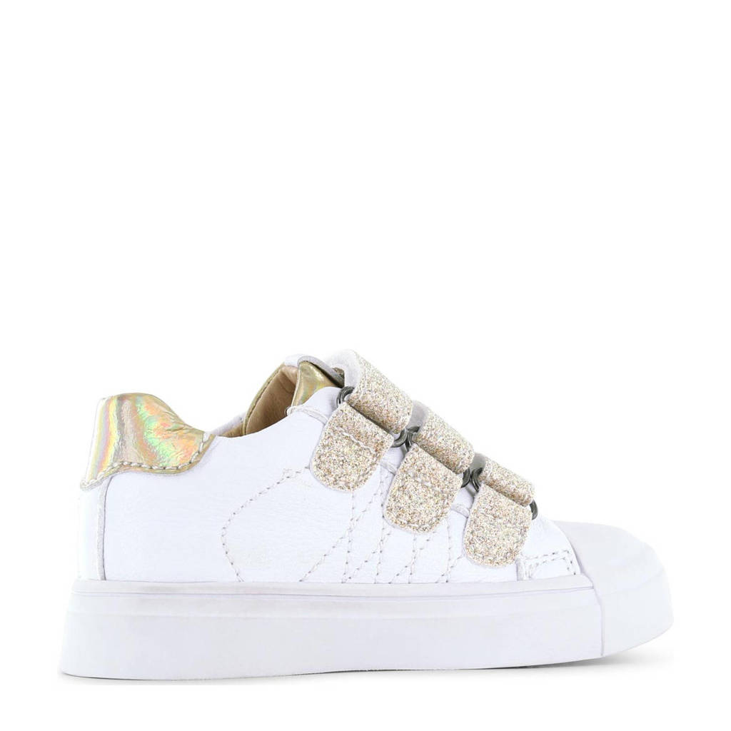 Shoesme leren sneakers wit/goud met glitters