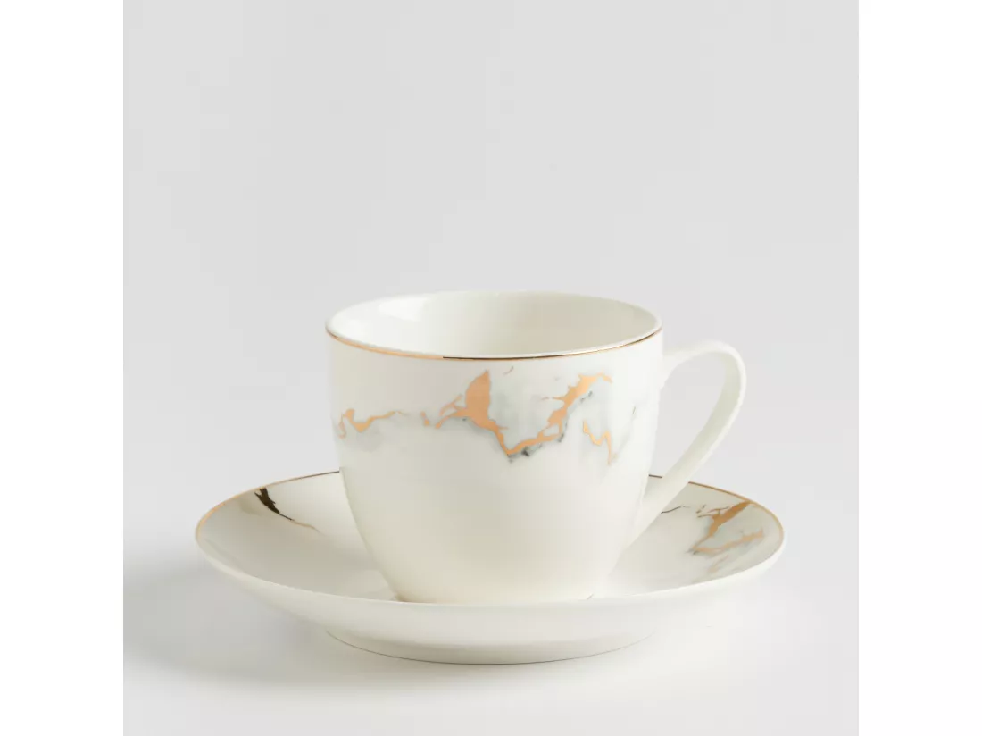 Tasse Avec Soucoupe Marberis Blanc Moyen 7.5 x 15.3