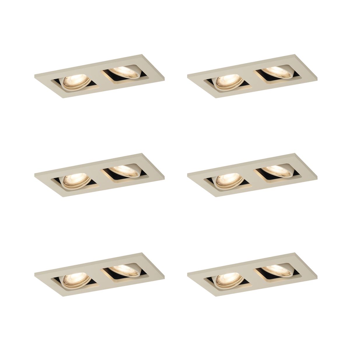 Set van 6 Moderne inbouwspot beige GU10 50mm draai- en kantelbaar 2-lichts - Qure