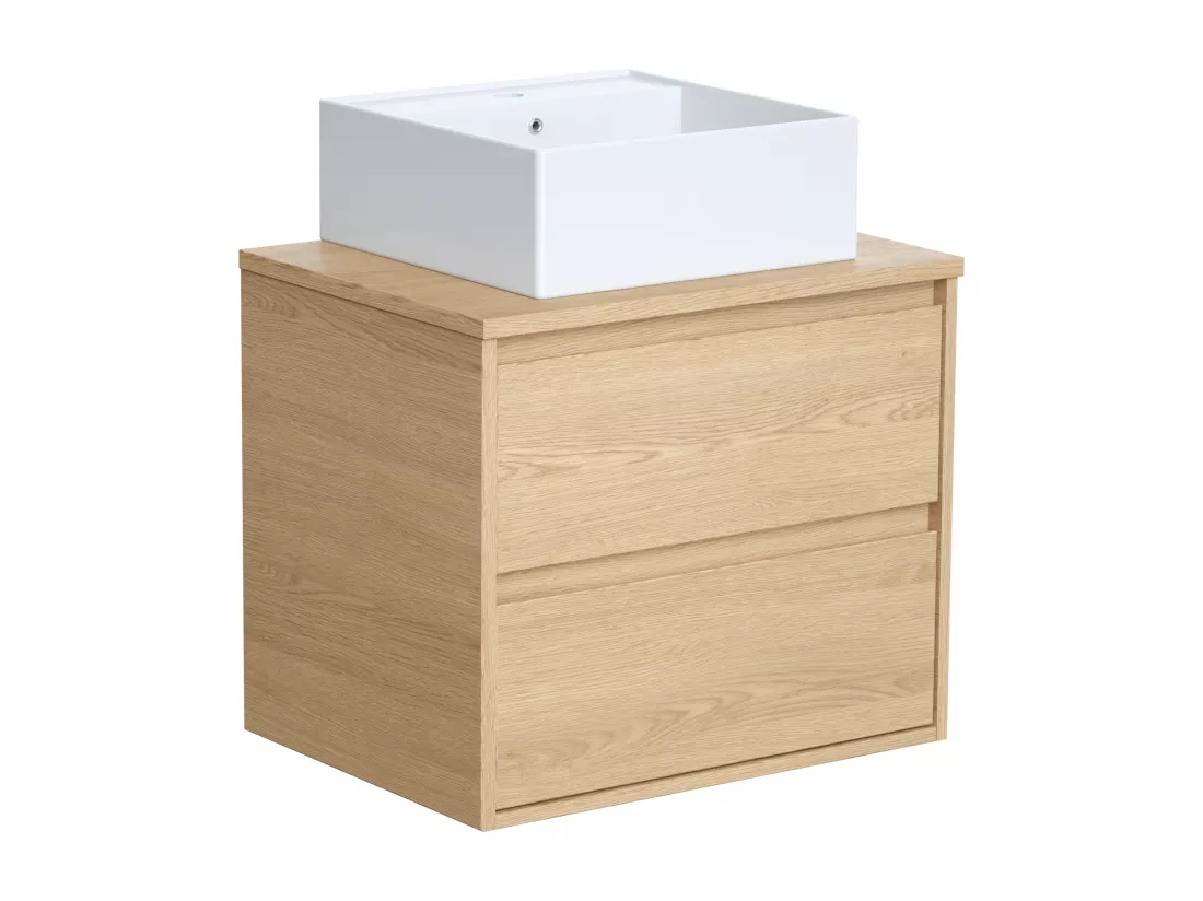 Meuble de salle de bain suspendu avec vasque à poser - Placage chêne - 60 cm - MILIPAM