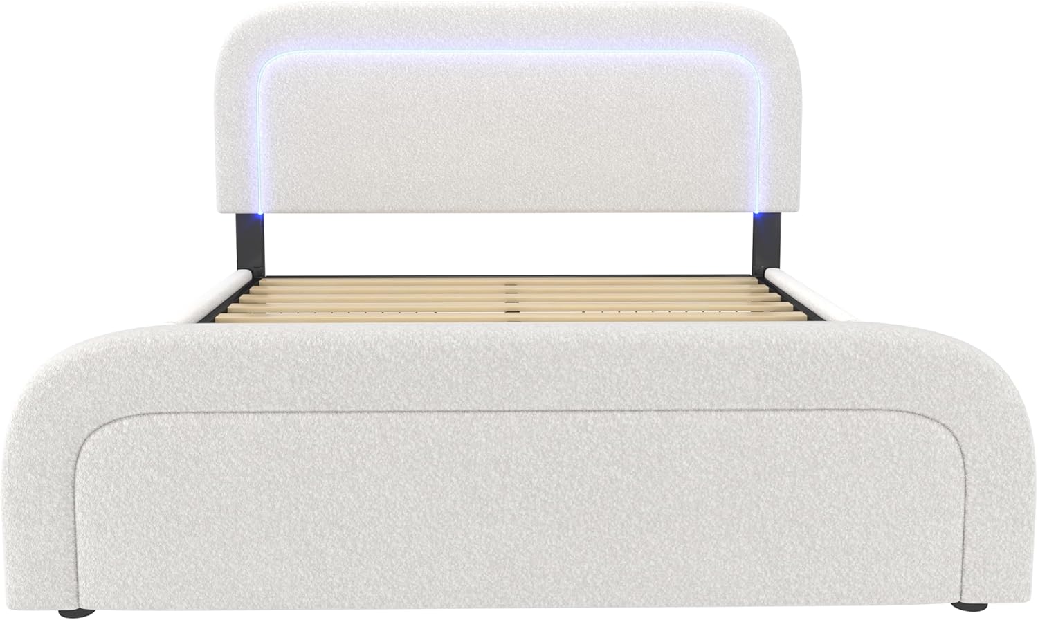 Merax Polsterbett 140x200cm mit 4 Schubladen, Aufladen USB, LED-Beleuchtung, Doppelbett Bettgestell mit Lattenrost & Verstellbares Kopfteil, Jugendbett mit Fußteil, Metallrahmen, ohne Matratze, Weiß