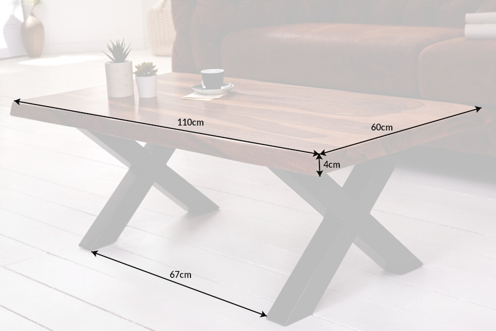 Design Couchtisch AMAZONAS 110cm braun Sheesham Massivholz Baumkante