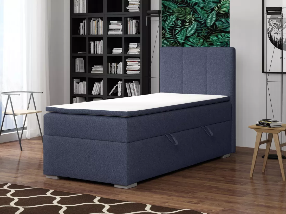 LIT SIMPLE avec tiroir de rangement et surmatelas, côté droit Monaco Mini 100x200 cm, Lux 20 (Bleu jean)