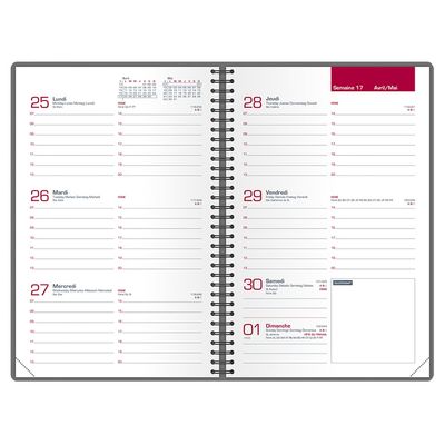 Agenda à élastique Office - 1 semaine sur 2 pages - 10 x 15 cm - gris/noir - Oxford