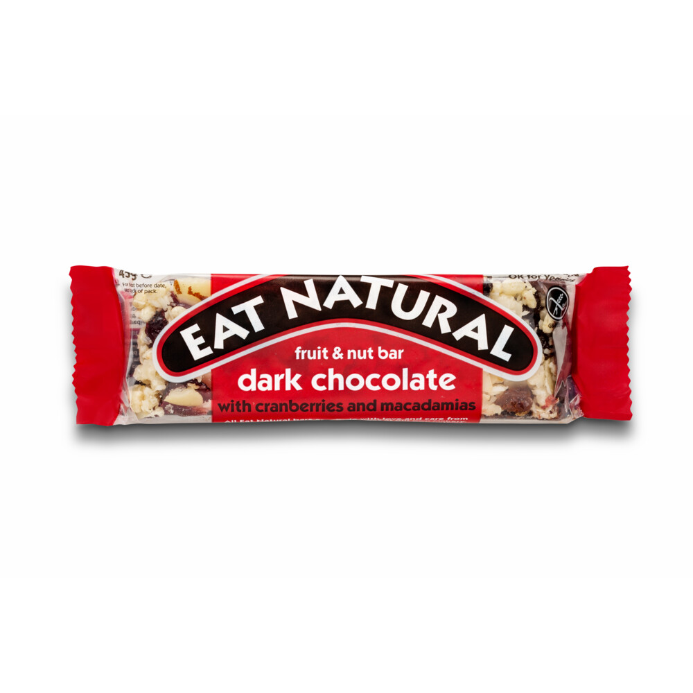 6x Eat natural Fruit Bar Pure Chocolade met Cranberries en Macadamia noten3 x 45 gr