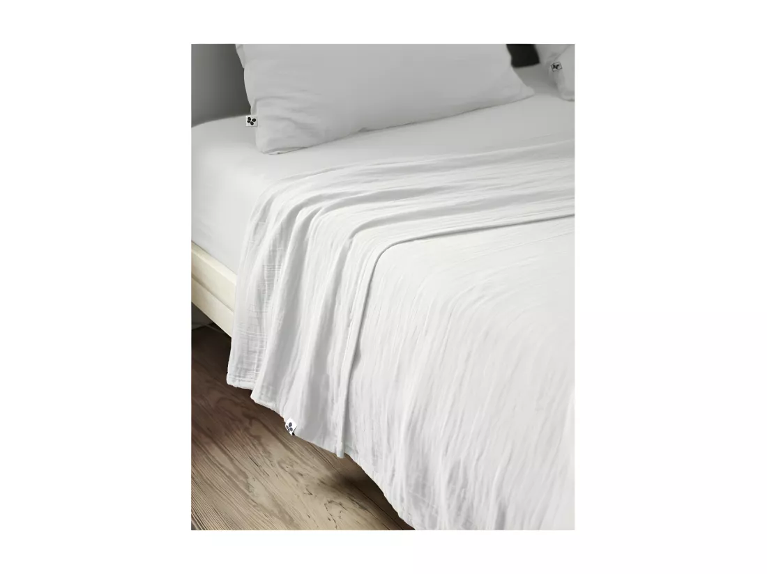 Drap plat 240 x 300 cm en double gaze de coton blanc - PEPA