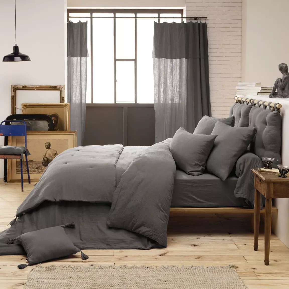 Drap housse gaze de coton (140 x 190 cm) Gaïa Gris granit