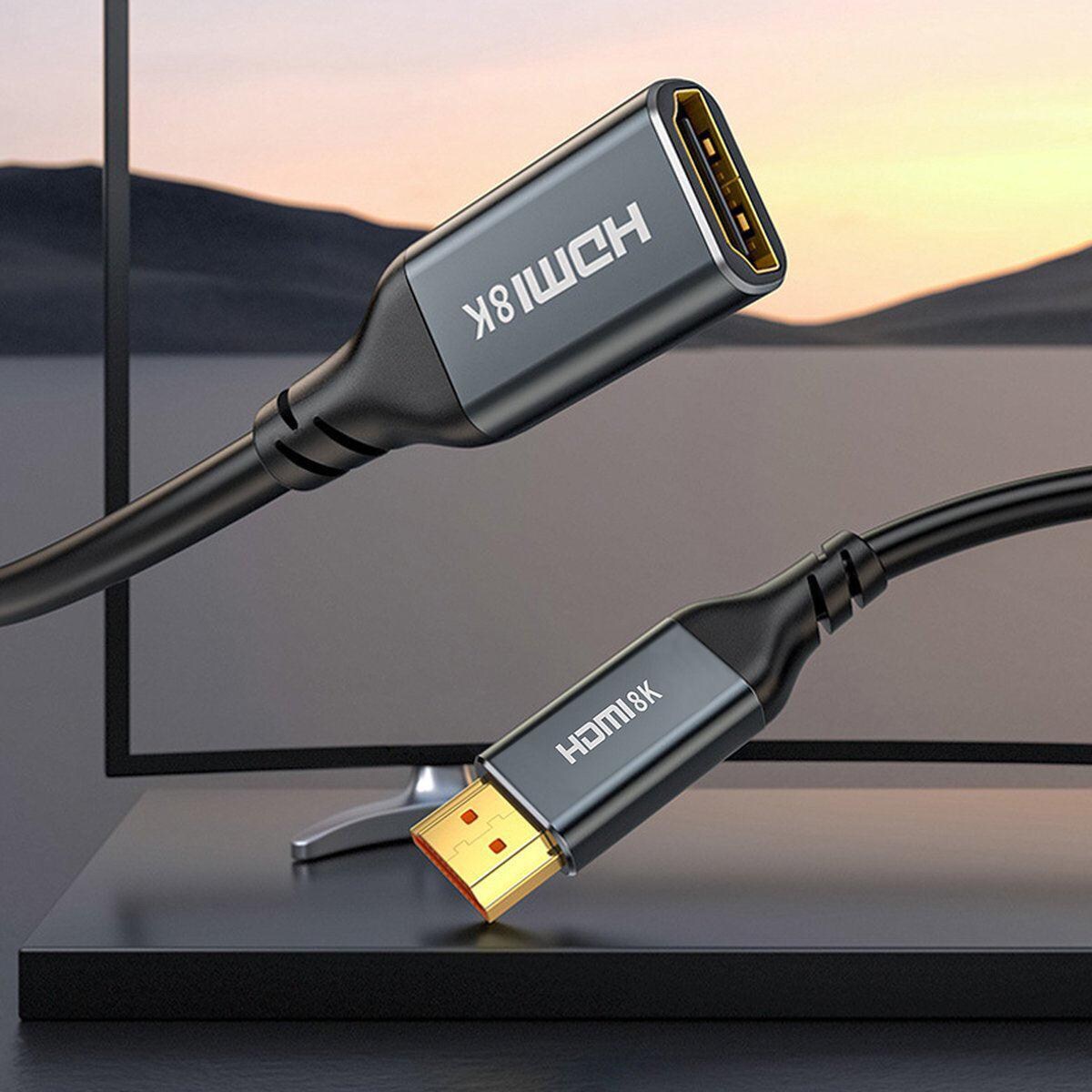NÖRDIC HDMI 8K60Hz 4K 120Hz skjøtekabel hann til hunn 20cm HDMI2.1 48Gbps