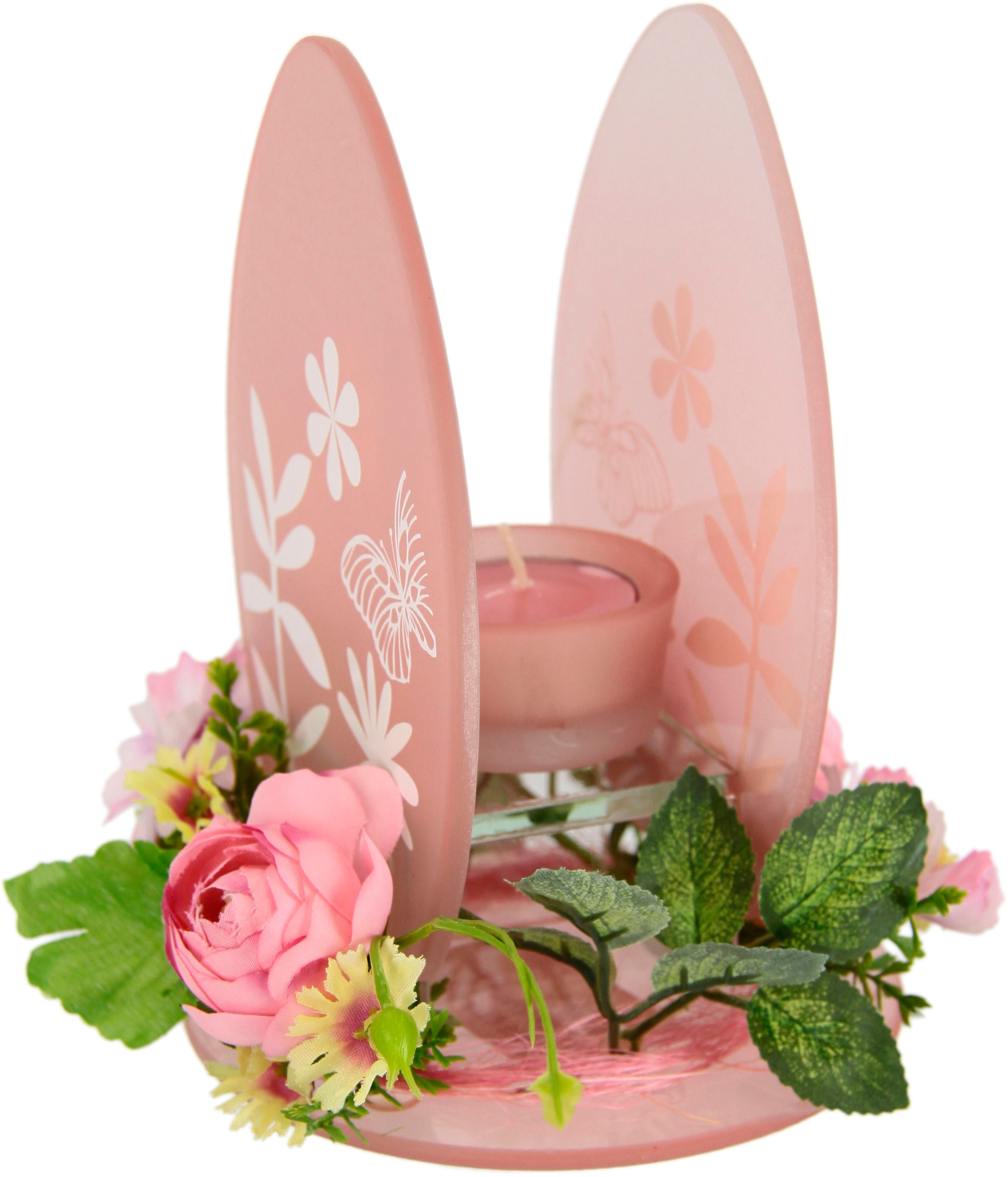 I.GE.A. Teelichthalter »Ei« 2er Set Windlicht Osterhase Glas Holz Kerzenleuchter Frühlingskranz 3D