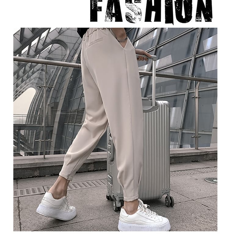 Loansk - Mid Rise Plain Cropped Baggy Dress Pants