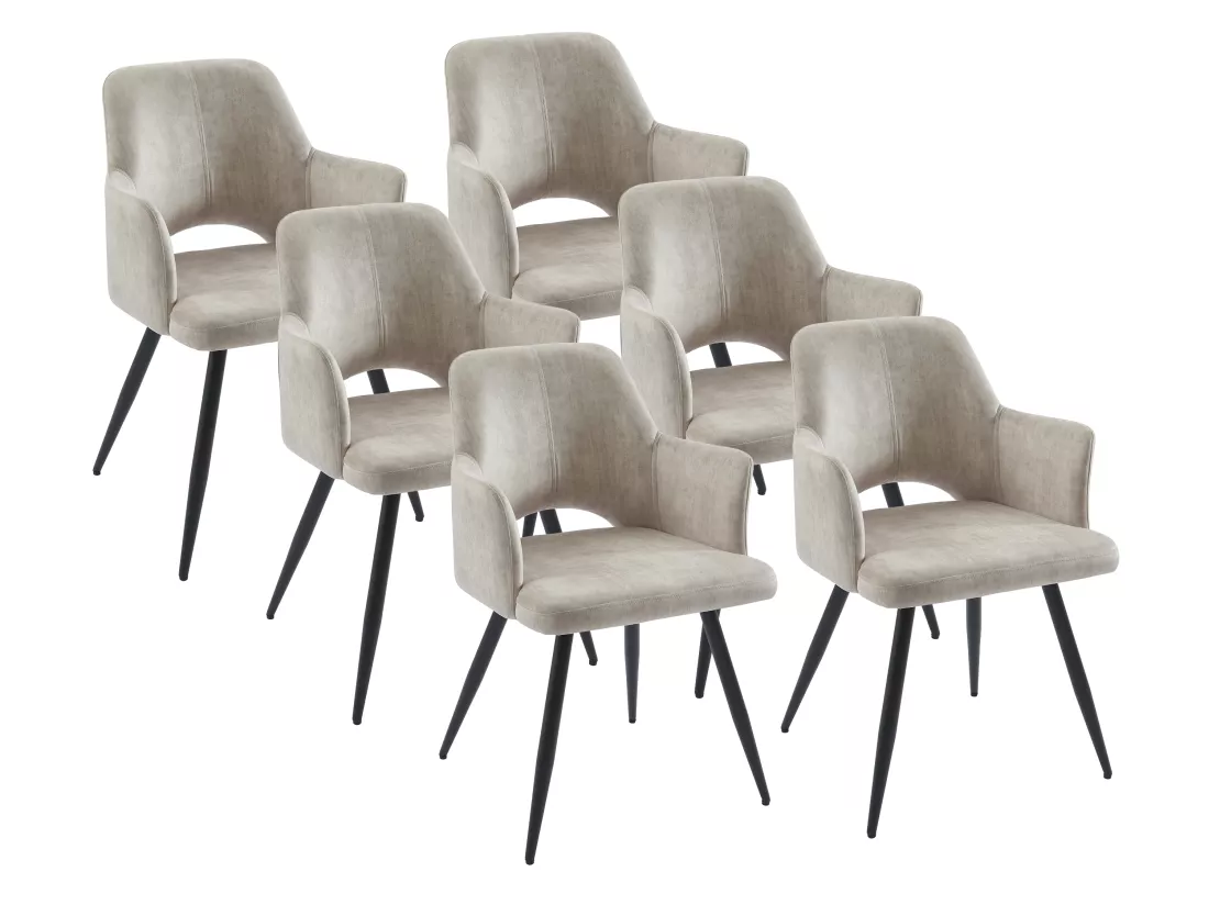 Lot de 6 chaises avec accoudoirs en tissu et métal noir - Beige - KADIJA
