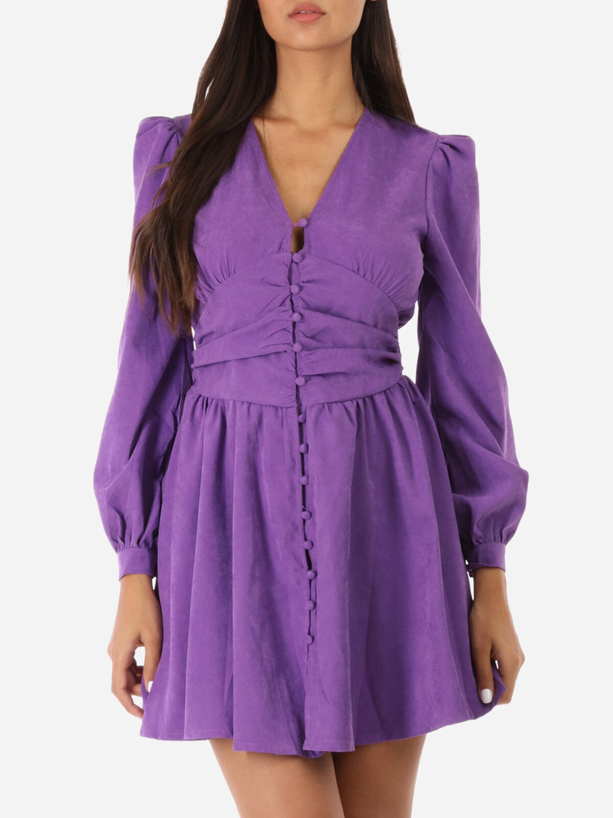 Robe patineuse cintrée à boutons- Violet
