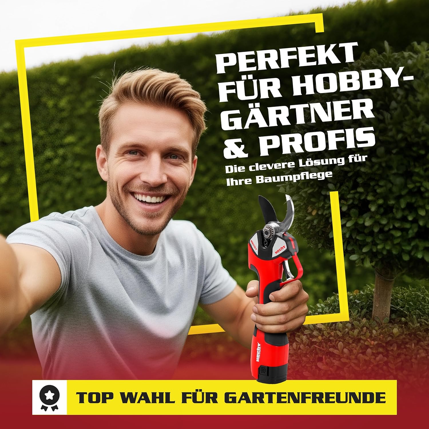 HECHT Akku Astschere 32 mm & Mini Kettensäge 14 cm – elektrische Gartenschere 650 W mit 2 × 14,4 V Akkus, Profi Baumscheren-Set für Garten-, Ast- & Holzsäge-Arbeiten, inkl. Tasche & Zubehör