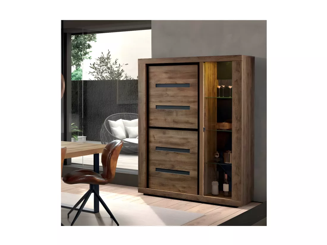 Argentier 3 portes à LEDs Bois Tropical - PEYTON