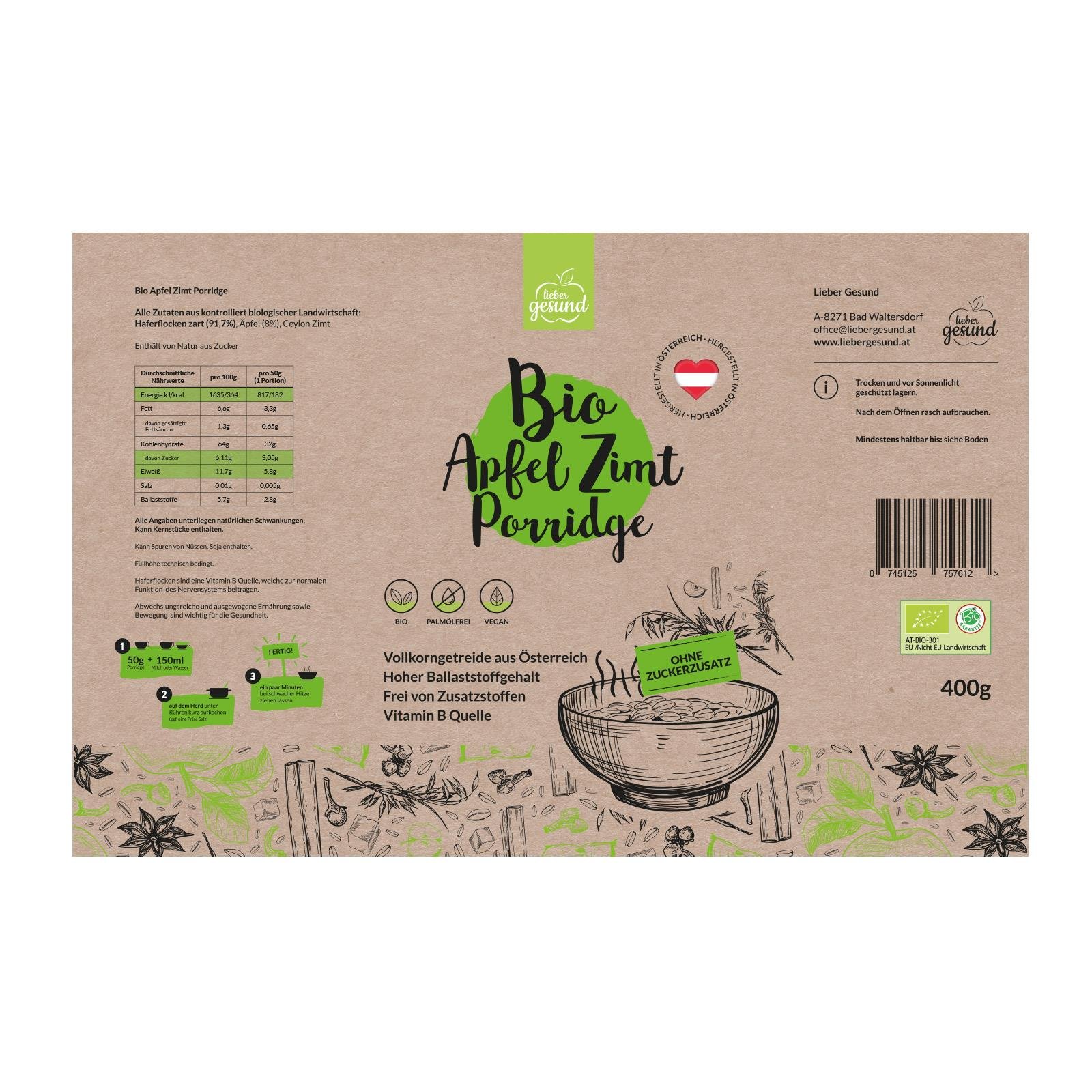 Lieber Gesund Bio Apfel Zimt Porridge