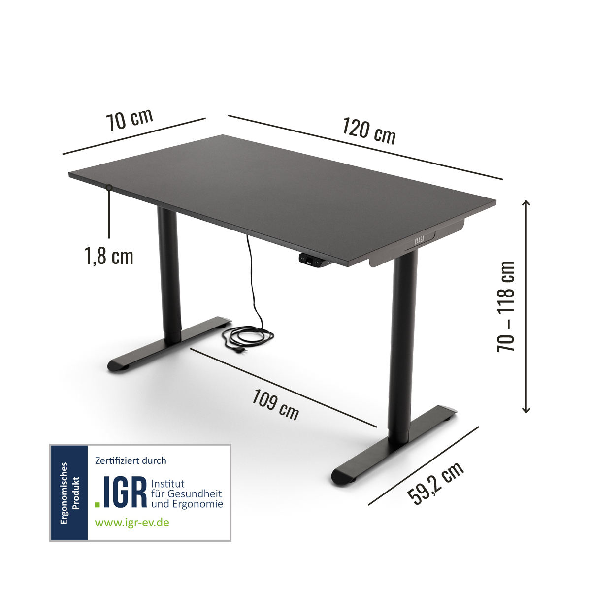 Yaasa Desk Basic S 120 x 70 cm - Electrically height-adjustable desk