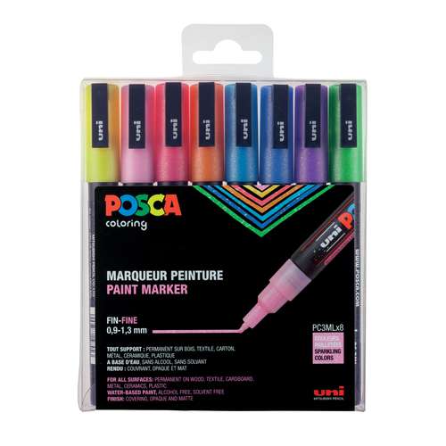 UNI POSCA Glitter-Marker PC-3ML 8er-Sets