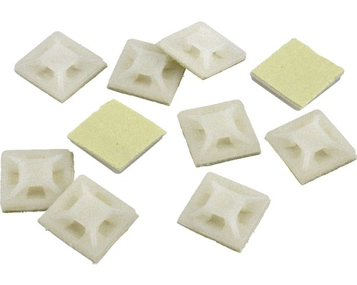 Kleefbasis voor kabelbinders, wit, 19 x 19 mm, 10 stuks