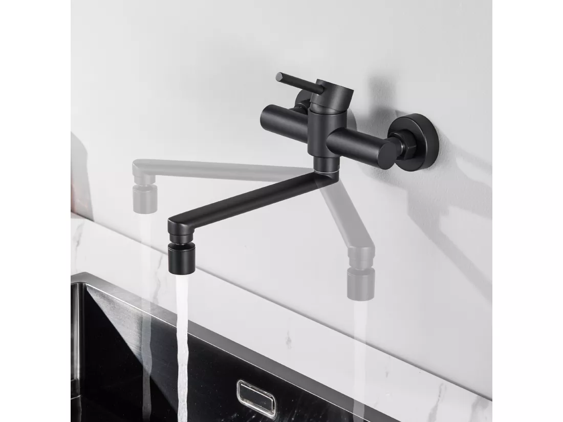 2PCS Cecipa MAX Mitigeur de Cuisine Mural, Robinet Evier Mural avec 2 Jets, Noir Mitigeur Cuisine Pivotant à 360° Robinetterie d'évier