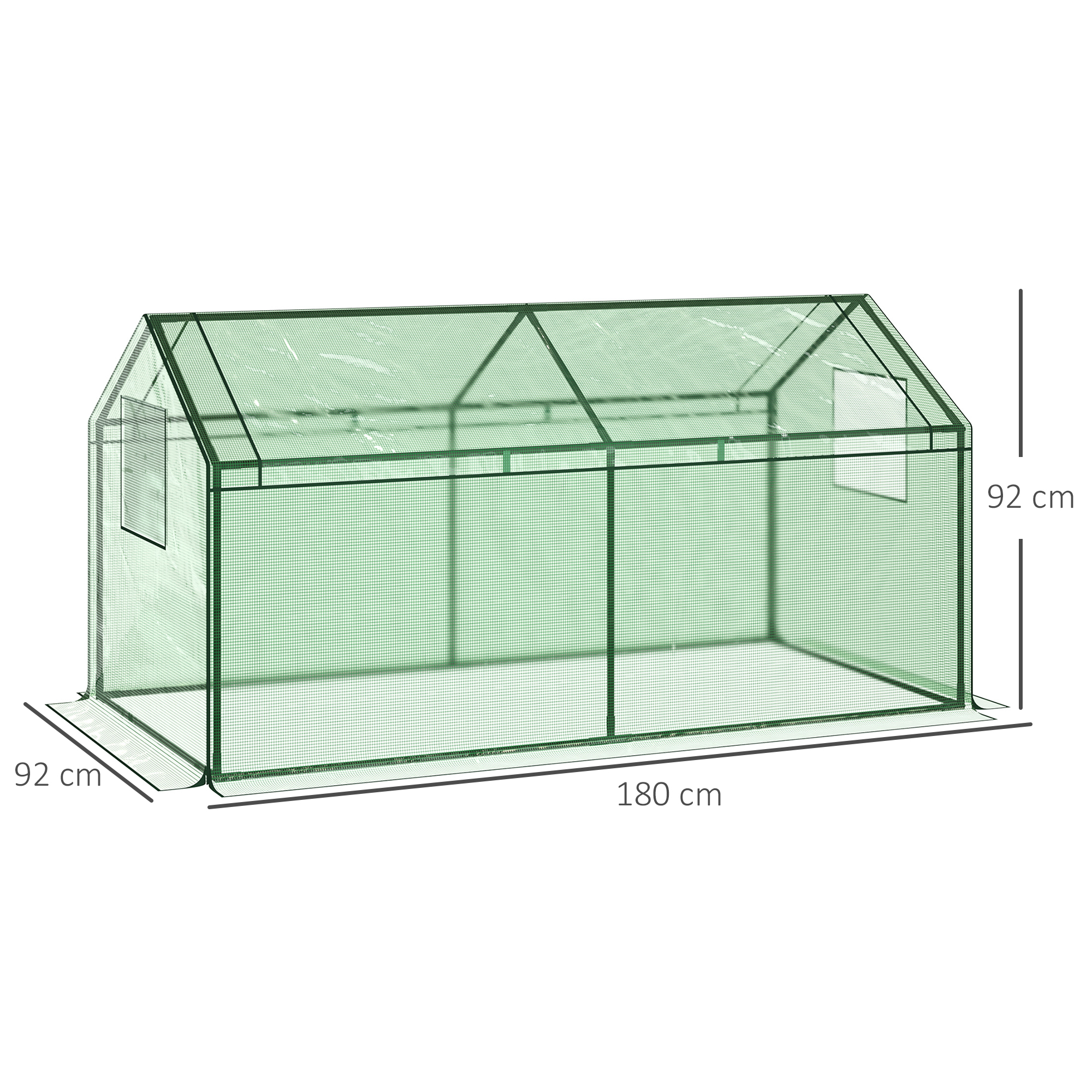 Estufa Outsunny Terrace 180x92x92 cm, com 2 janelas de enrolar de camada dupla e estrutura metálica, ideal para cultivo doméstico de plantas e flores.