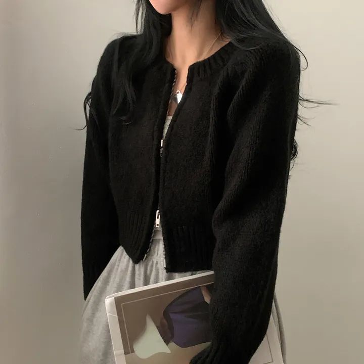 darkroesin - Effen cropped vest met ronde hals en rits