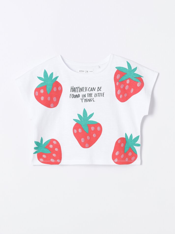 Camiseta cropped estampada - Branca