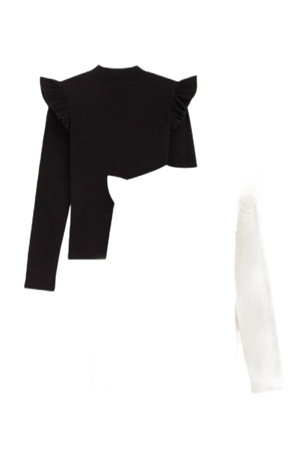 WE Fashion longsleeve met ruches - set van 2 zwart/wit