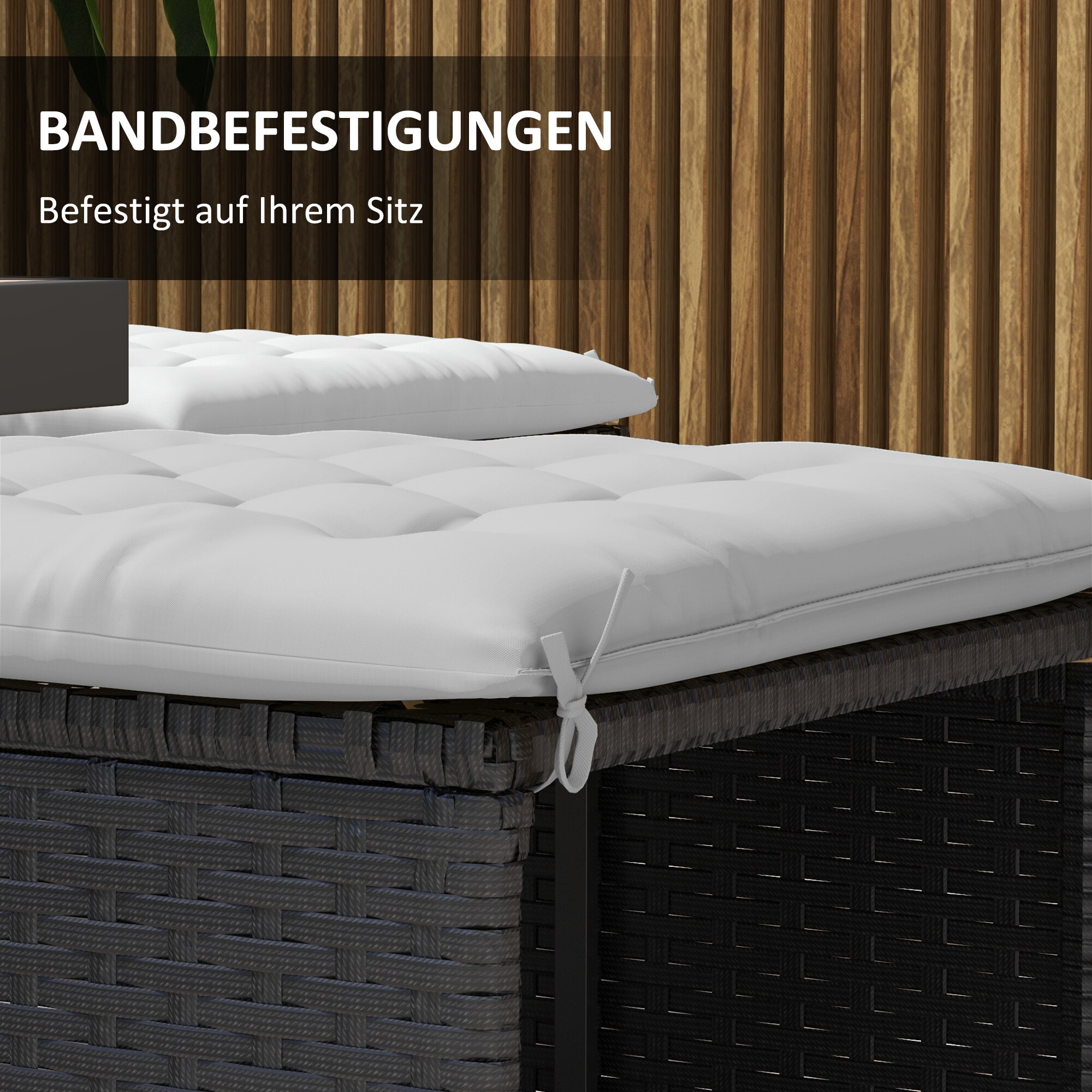 Outsunny Sitzkissen Set mit Bändern grau 40L x 40B x 4H cm