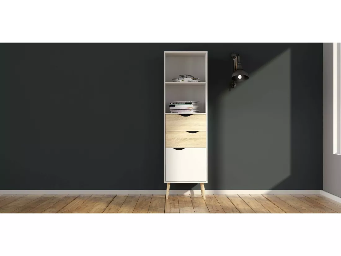 Bibliothèque Dtean, Etagère de bureau, Porte-livre mobile, Librairie, 50x39 h171 cm, Blanc et chêne