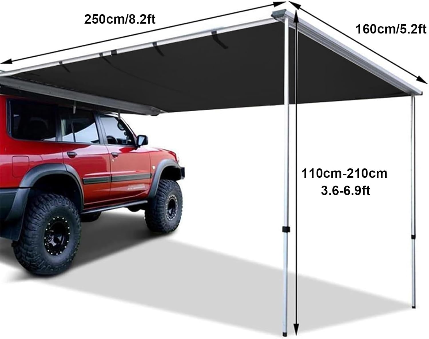 Fahrzeugmarkise, Ausziehbarer Sonnenschutz, Höhenverstellbare Seitenmarkisen fürs Auto, Überlandzelt, Wohnmobilmarkise, Dachzelt für Camping, Rahmen aus Aluminiumlegierung, PU5000mm Wasserdicht(160x25