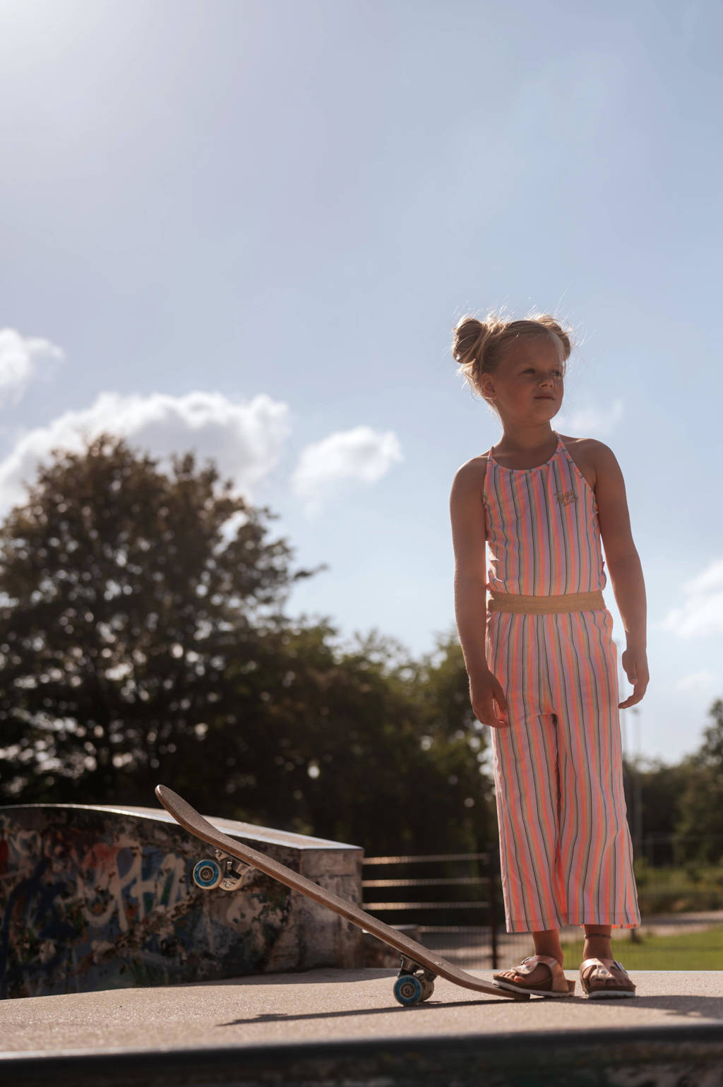 TYGO & vito gestreepte jumpsuit Mara roze/geel