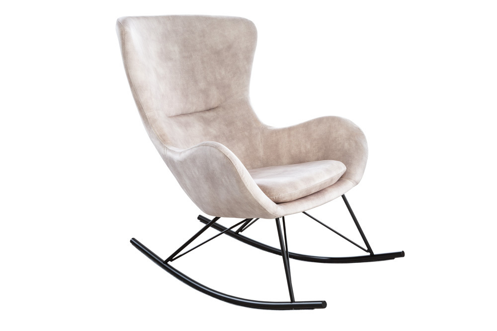 Design Schaukelstuhl SCANDINAVIA SWING champagner greige Samt Schaukelsessel