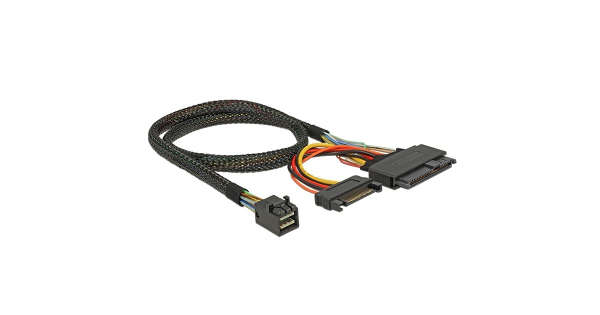 DeLOCKSFF-8643 male > U.2 SFF-8639 female + SATA voedingsstekker adapter  (Zwart, 0,5 meter)