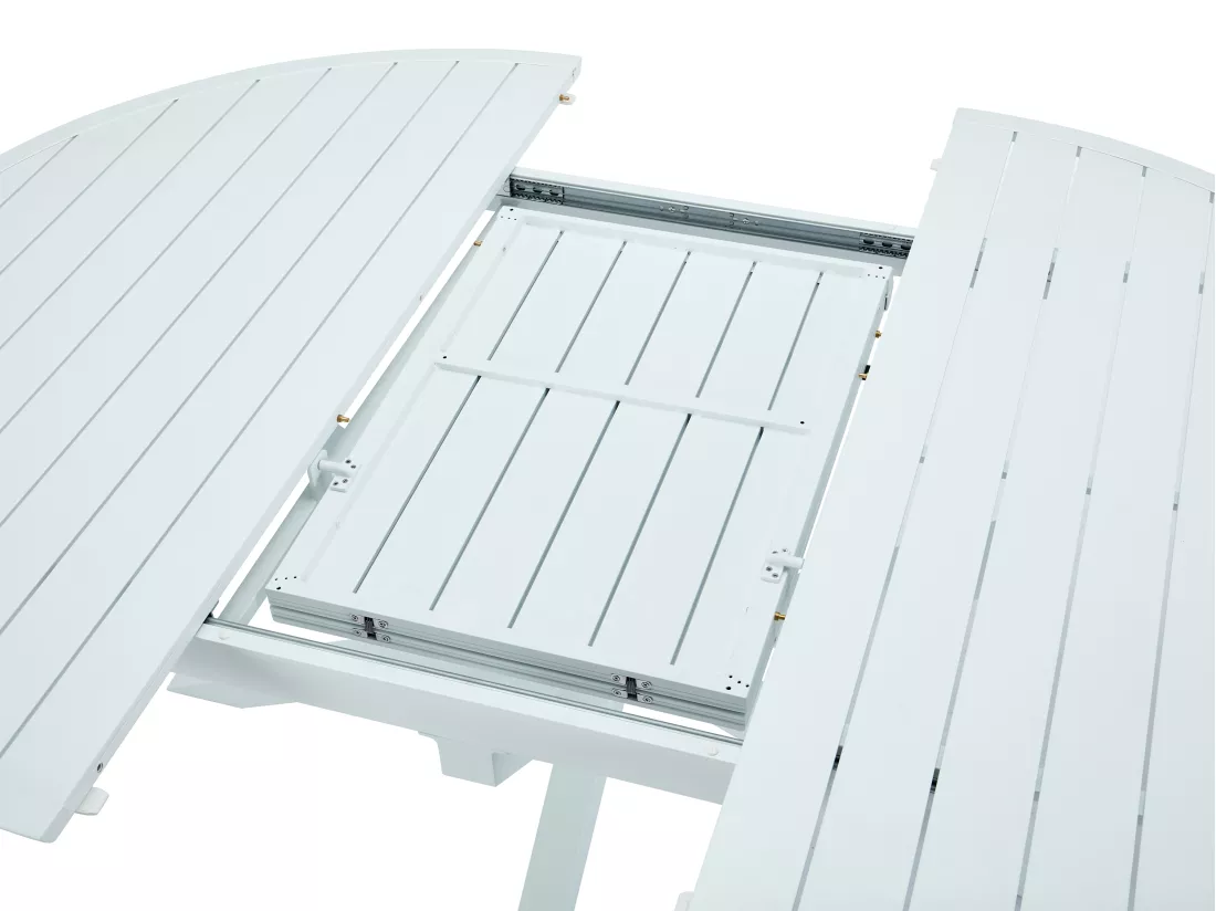 Salle à manger de jardin en aluminium : une table extensible L.150/200 cm et 4 fauteuils en métal et corde - Kaki et blanc - PISTO de MYLIA