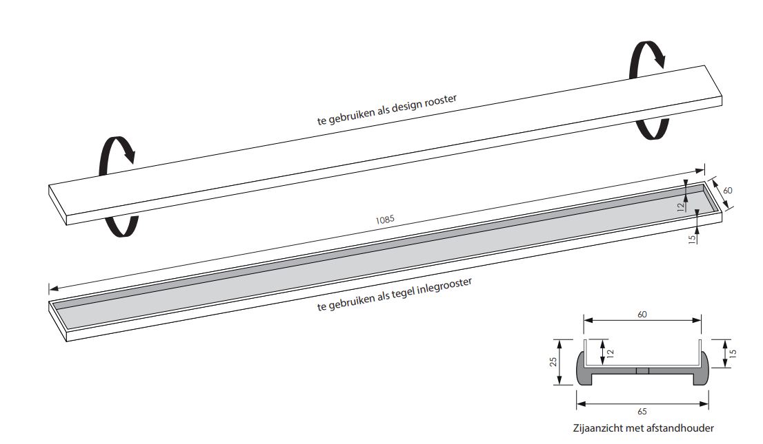 Brauer los multifunctioneel tegelinlegrooster 110cm RVS geborsteld
