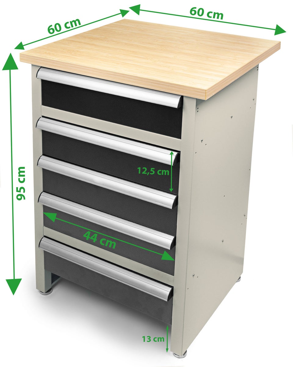 Ondis24 PRO Emil werkbank met melamine werkblad in bamboe-look, werkplaatsuitrusting