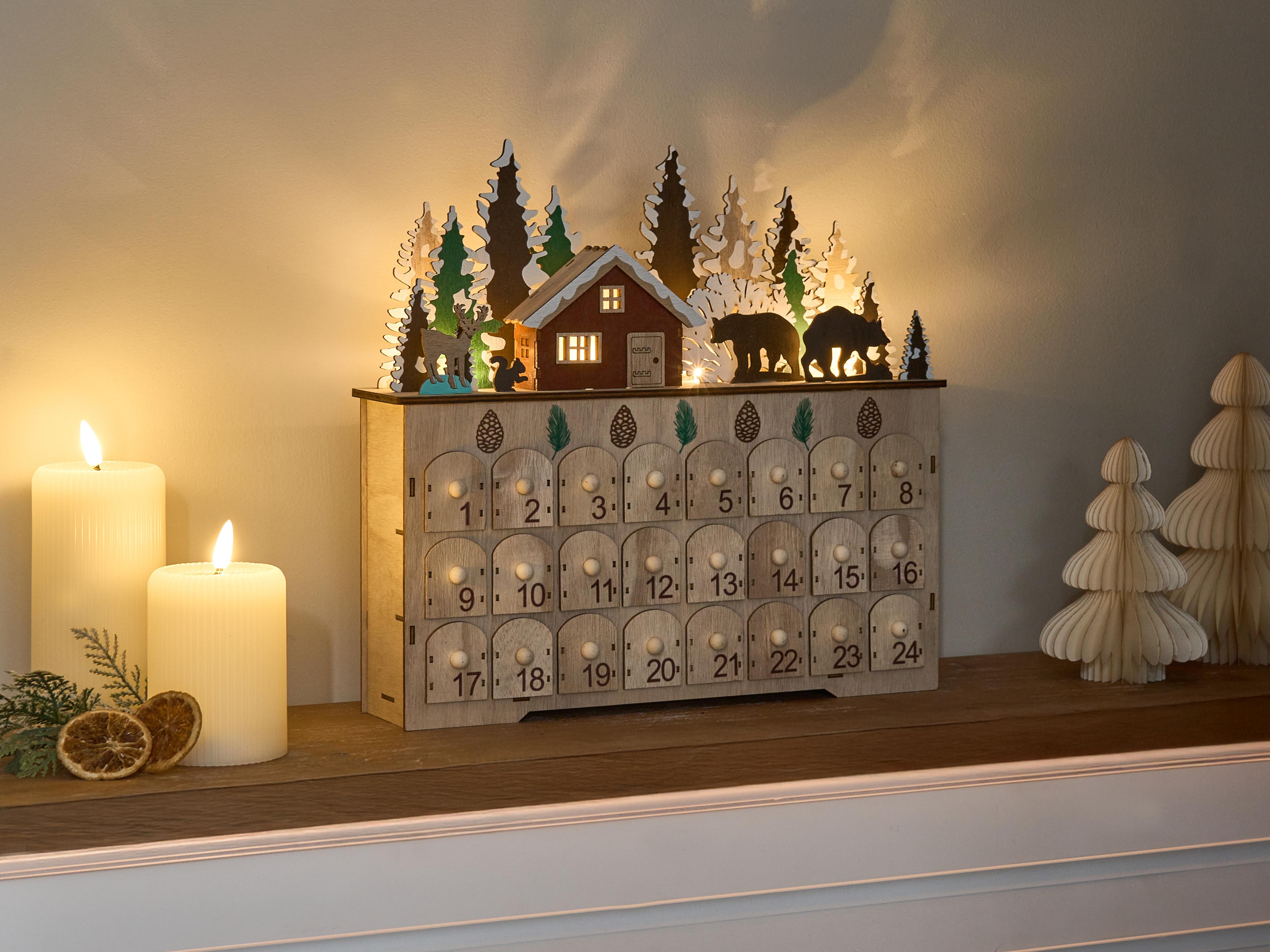 Kerstdecoratie LED HELIN Adventskalender 33 cm Lichtbruin