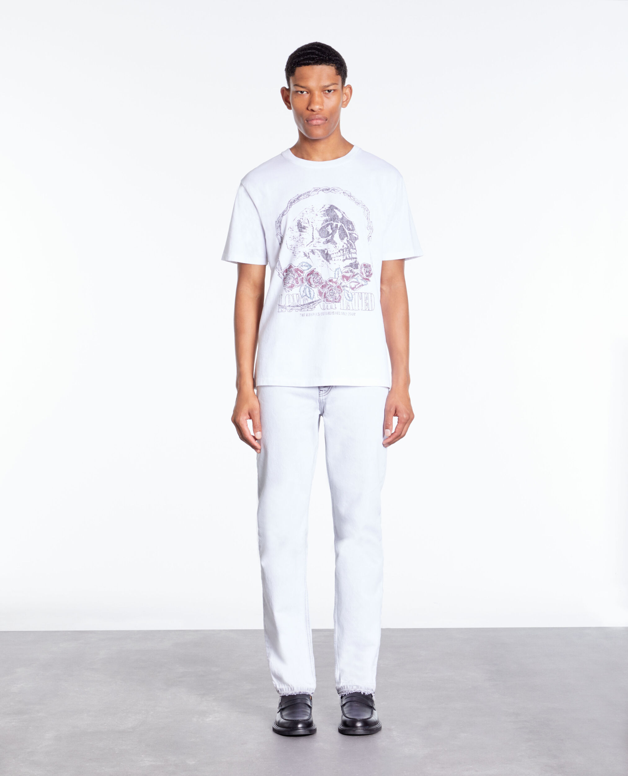 T-shirt blanc avec sérigraphie Vintage skull