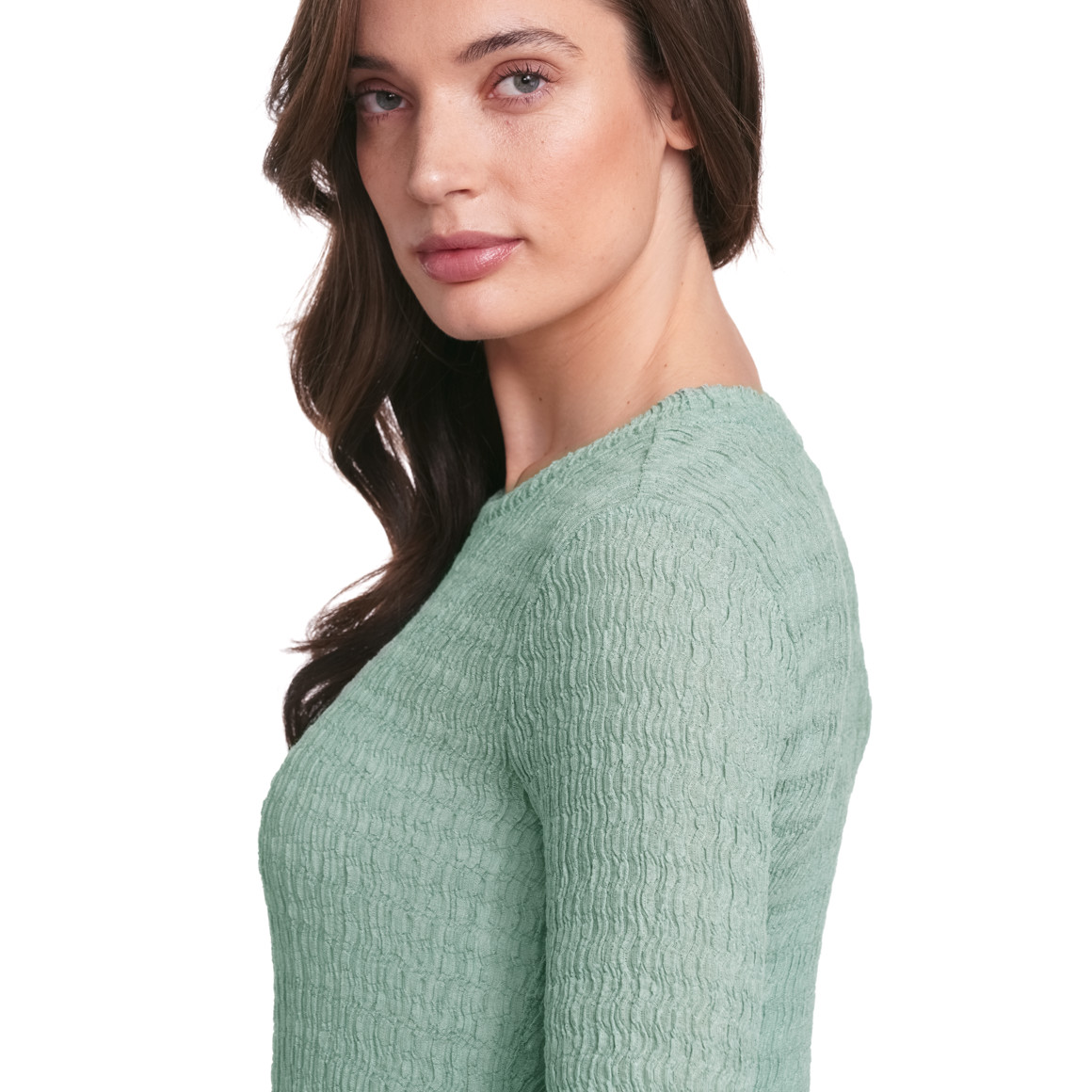 Damen Langarmshirt mit gekreppter Struktur salbei