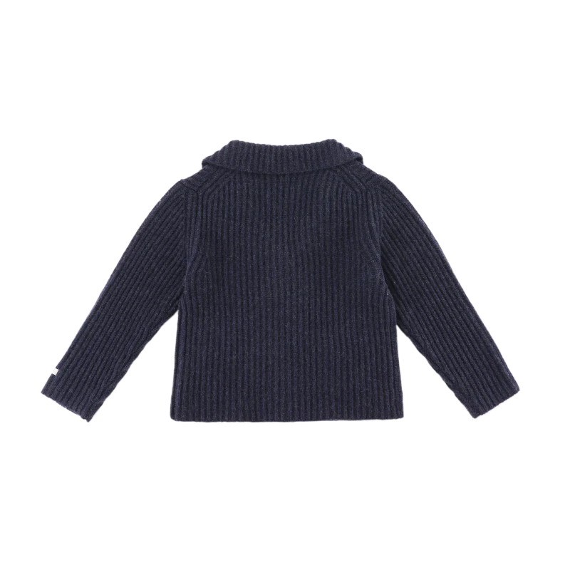 Sieb Merino Wool Cardigan | Blue Marine Melange