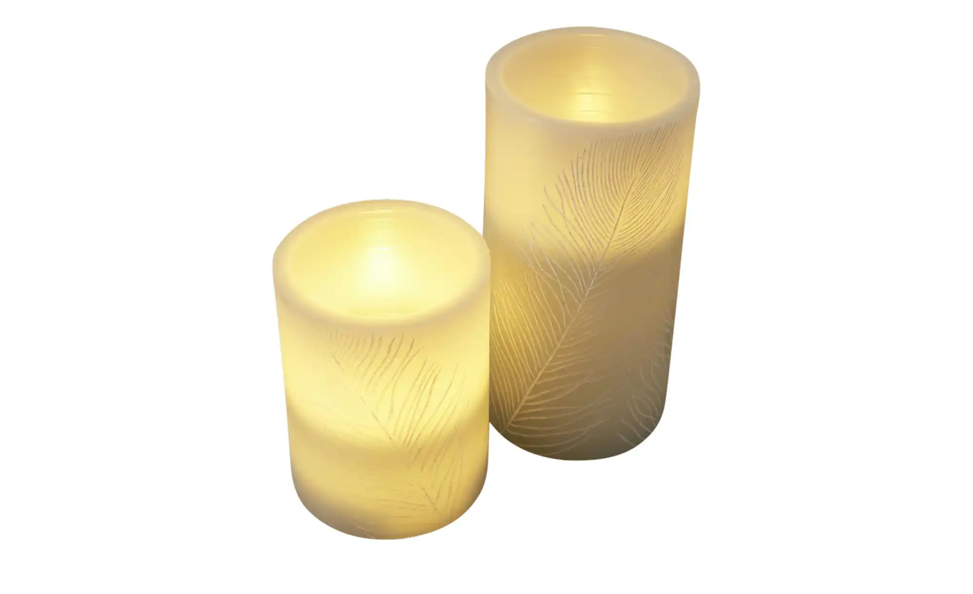 LED-Echtwachs-Kerzen 2er-Set, grau mit Federoptik