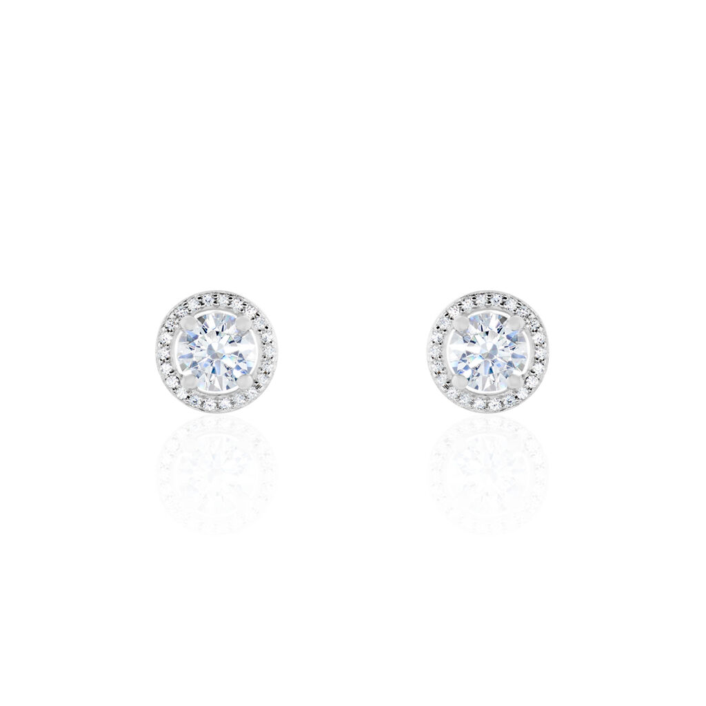 Boucles D'oreilles Puces Stelila Or Blanc Oxyde De Zirconium